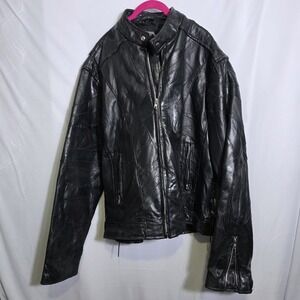 Vintage Motorcycle Biker Buffalo Black Leather Patchwork Jacket Men's XL
